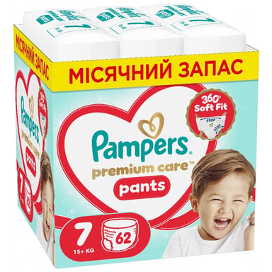 Підгузки Pampers Premium Care Pants Розмір 7 (15+ кг) 62 шт (8006530320245) - фото 1