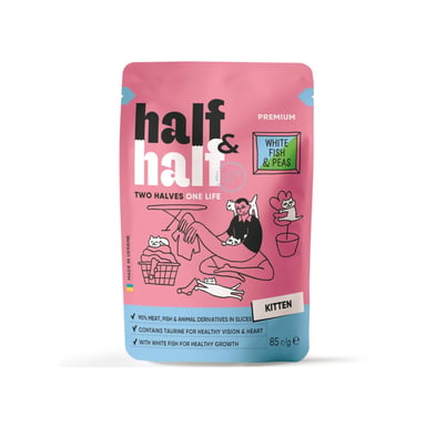 Вологий корм для кішок Half&Half для кошенят з білою рибою та горохом в желе 85 г (4820261921939) - фото 1