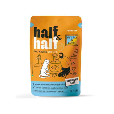 Вологий корм для кішок Half&Half для стерилізованих з білою рибою та морквою в соусі 85 г (4820261921908) - фото 1