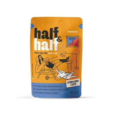 Вологий корм для кішок Half&Half для стерилізованих з кроликом та яблуком в желе 85 г (4820261921892) - фото 1