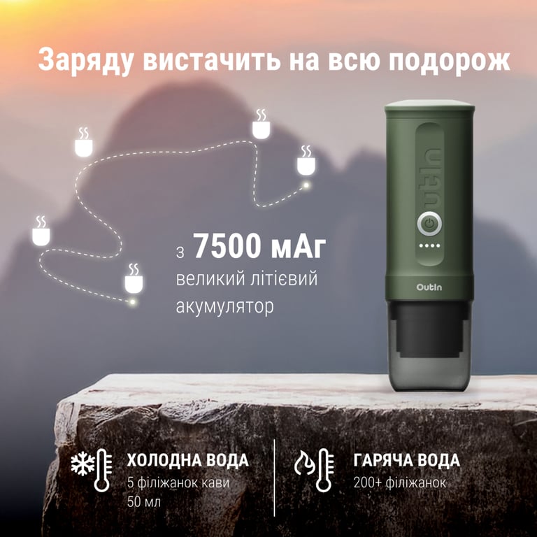 Портативна кавоварка Outin Nano Espresso Machine OTEM-01 Forest Green (OTEM-01-FG) - фото 6