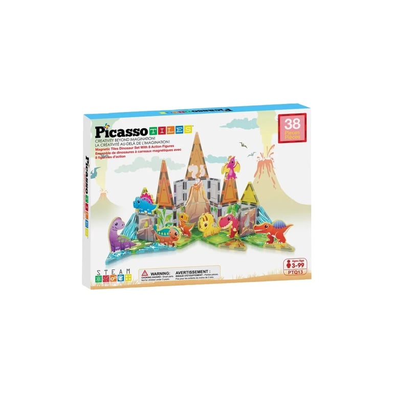 Конструктор Picasso магнітний Tiles Dinosaur Set з 8 фігурками динозаврів 38 деталей (817338028848) - фото 1