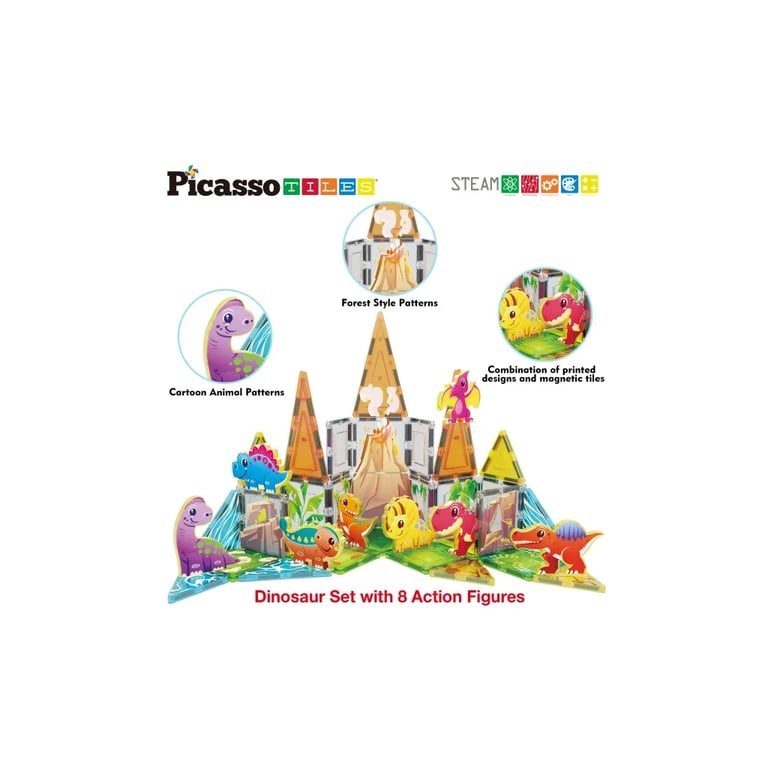 Конструктор Picasso магнітний Tiles Dinosaur Set з 8 фігурками динозаврів 38 деталей (817338028848) - фото 6