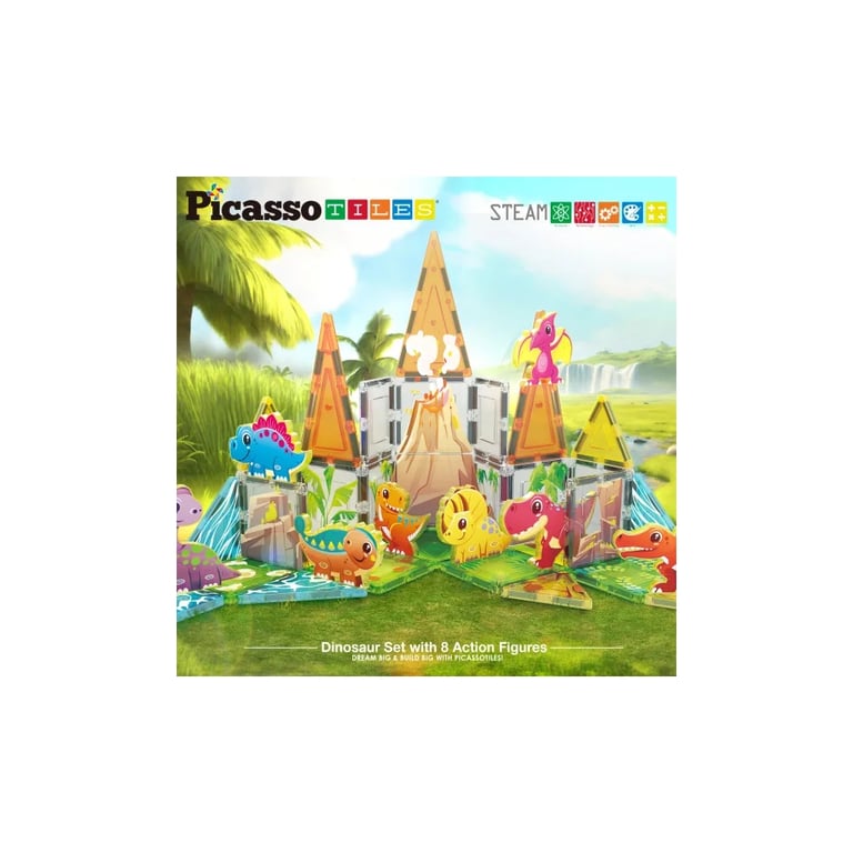 Конструктор Picasso магнітний Tiles Dinosaur Set з 8 фігурками динозаврів 38 деталей (817338028848) - фото 7