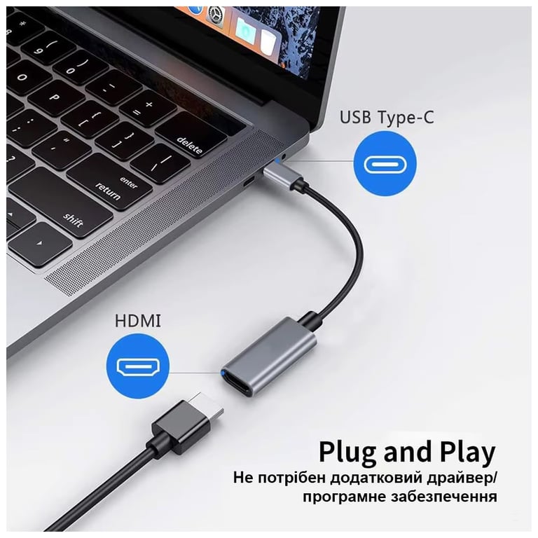 Перехідник USB-C to HDMI F USB 3.0 4K60Hz dark gray Dynamode (DM-AD-USB-C-HDMI) - фото 4