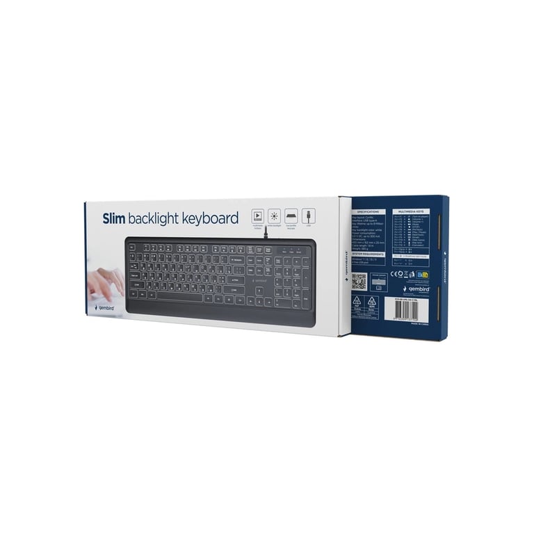 Клавіатура Gembird Slim Multimedia White Backlight USB Black (KB-UML-04-CYRL) - фото 4