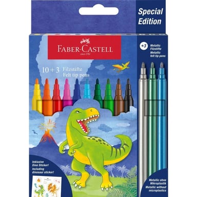 Фломастери Faber-Castell Динозавр 10 кольорів + 3 металика + наклейки у картонній коробці (32962) - фото 1