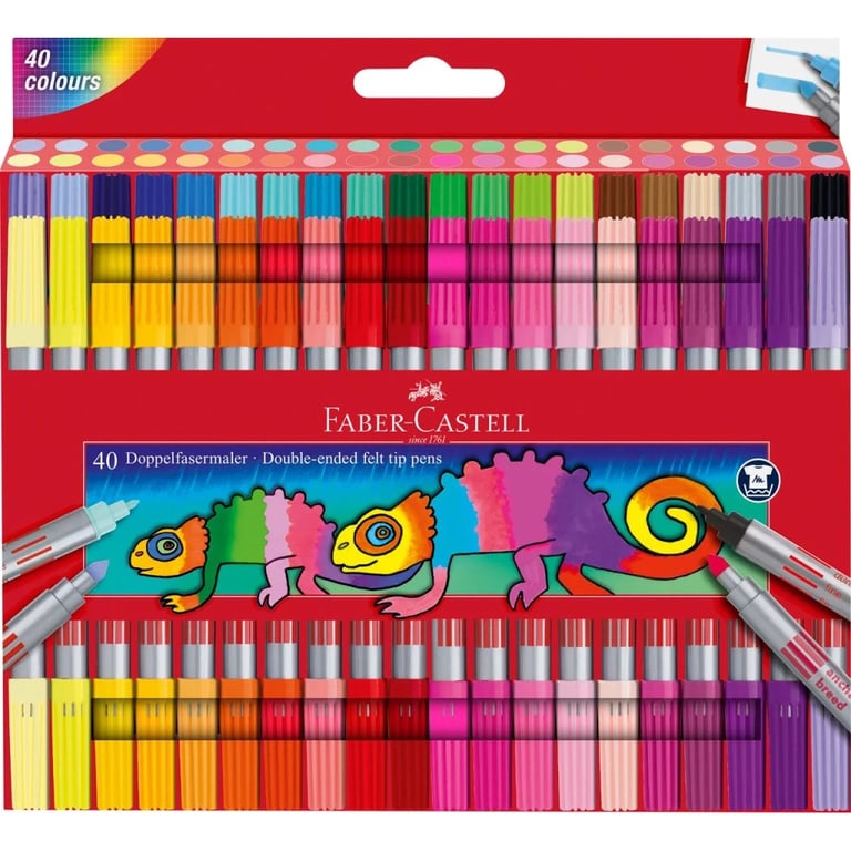 Фломастери Faber-Castell двосторонні Double-ended Fibre tip, 40 кольорів (32421) - фото 1
