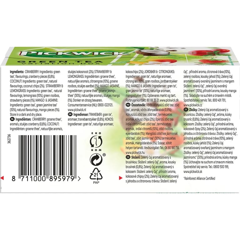Чай Pickwick зелений асорті зі шматочками фруктів та ягід 20х1.5 г (8711000684160) - фото 6