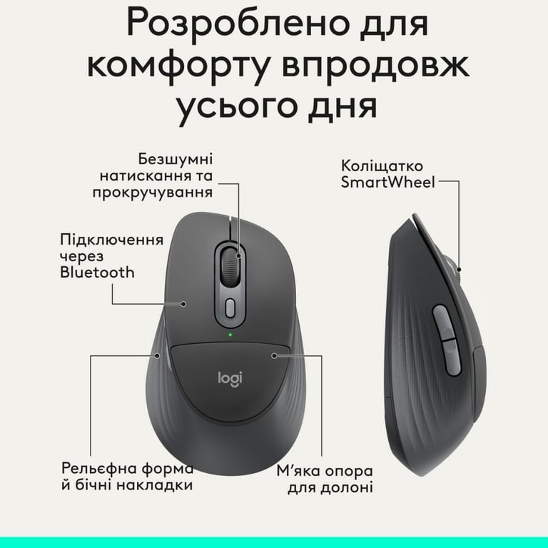 Мишка Logitech Signature Comfort Plus M850L Wireless/Bluetooth/USB-C for Business Graphite (910-007704) - фото 3