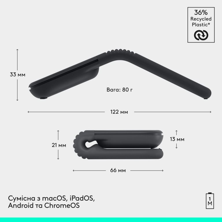 Мишка Logitech Mobi Fold Bluetooth Graphite (910-007604) - фото 10