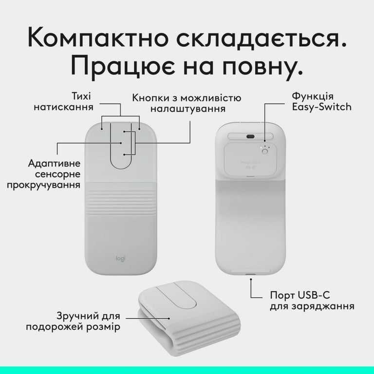 Мишка Logitech Mobi Fold Bluetooth Off-White (910-007631) - фото 3