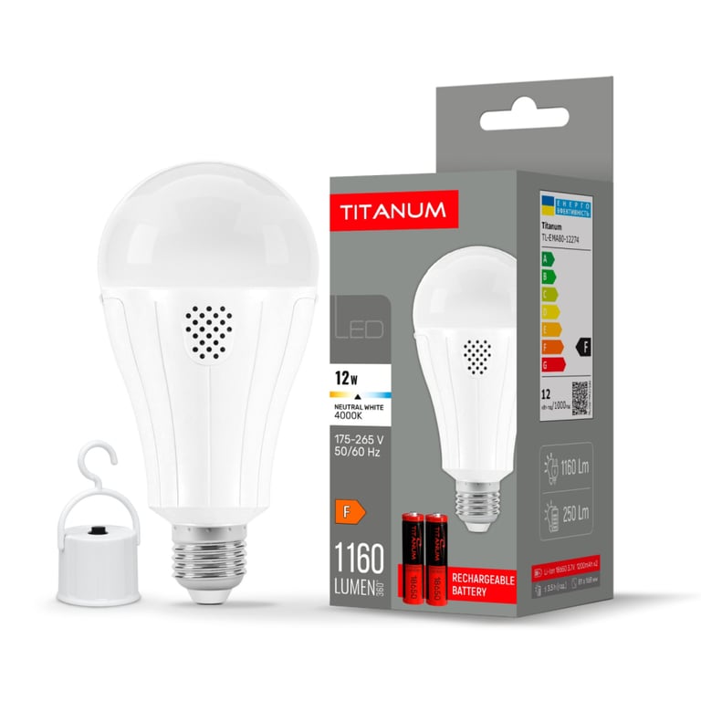 Лампочка TITANUM акумуляторна A80 12W E27 4000K 230V (TL-EMA80-12274) - фото 2