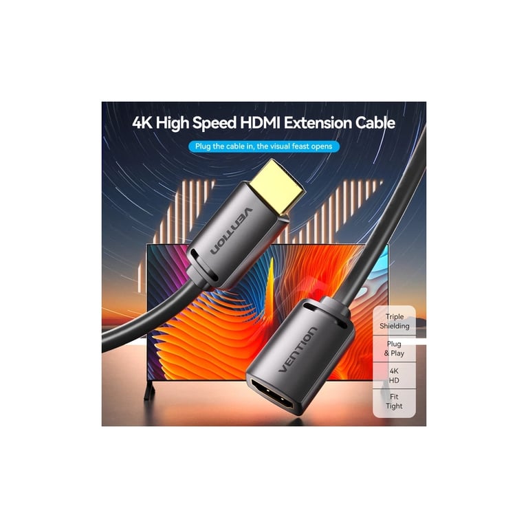 Кабель мультимедійний HDMI M to HDMI F 0.5m 4K60Hz black Vention (AHCBD) - фото 2