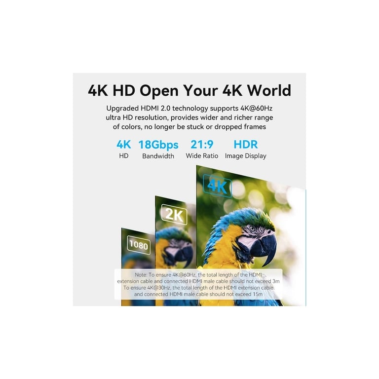 Кабель мультимедійний HDMI M to HDMI F 0.5m 4K60Hz black Vention (AHCBD) - фото 4