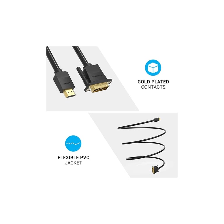 Кабель мультимедійний HDMI M to DVI M 1.5m 24+1pin 4K60Hz black Vention (ABFBG) - фото 7