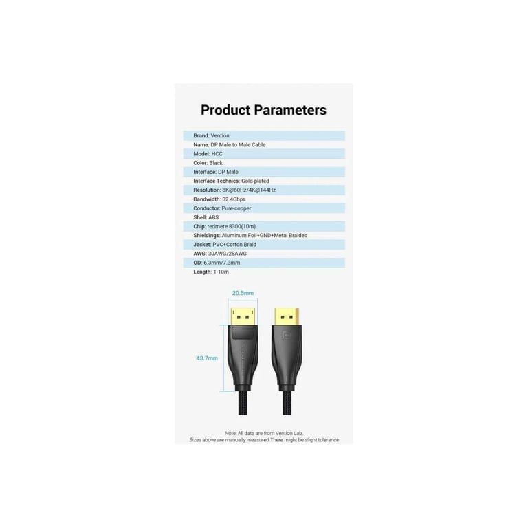 Кабель мультимедійний DisplayPort M to DisplayPort M 1.5m 16K60Hz/8K240Hz fabric gray Vention (HGCHG) - фото 9