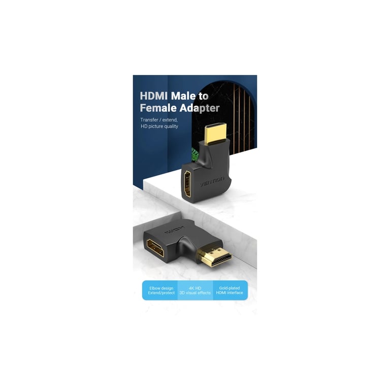 Перехідник HDMI M to HDMI F 4K60Hz 90° corner black Vention (AIPB0) - фото 3