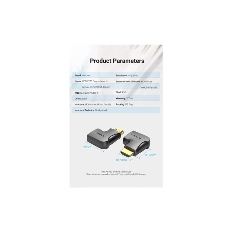 Перехідник HDMI M to HDMI F 4K60Hz 90° corner black Vention (AIQB0) - фото 3