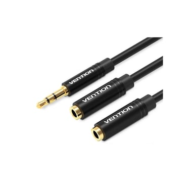 Кабель мультимедійний 3.5mm M to 2x3.5mm F 0.3m black Vention (BBWBY) - фото 1