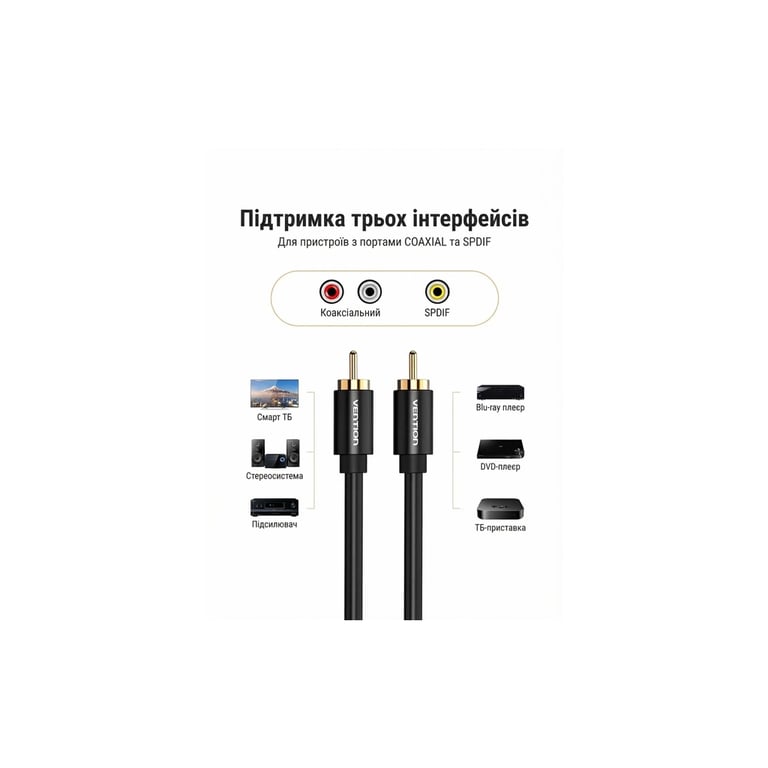 Кабель мультимедійний 1xRCA M to 1xRCA M 1.5m digital black Vention (VAB-R09-B150) - фото 4