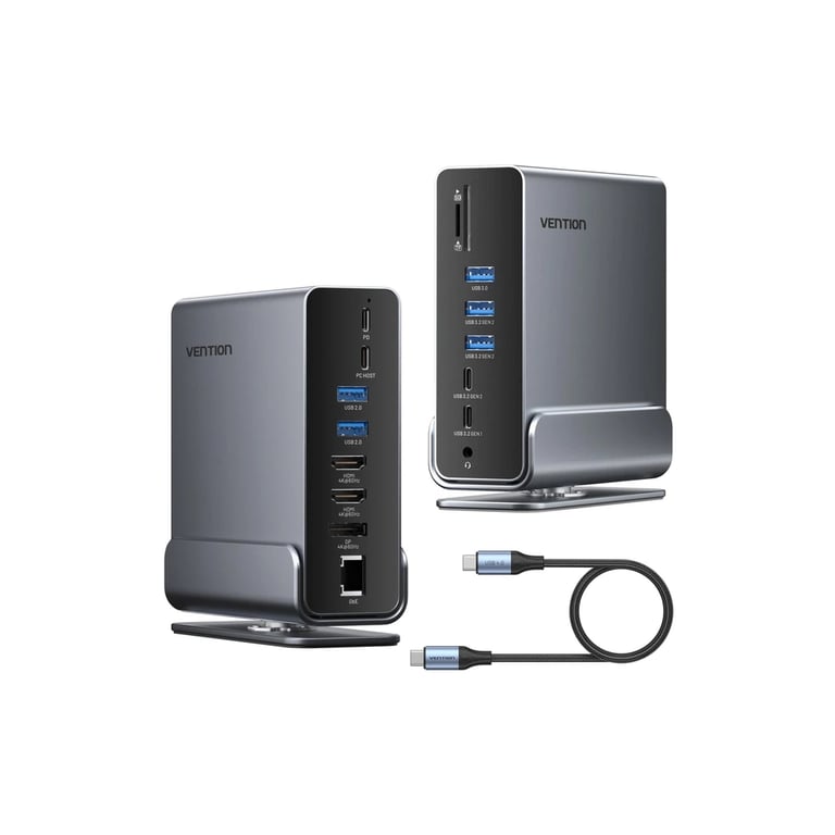 Концентратор Vention USB-C 15-in-1 2xHDMI + DisplayPort + RJ45 + SD/TF + 3.5mm gray (TPUH0) - фото 3