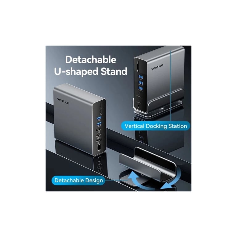 Концентратор Vention USB-C 15-in-1 2xHDMI + DisplayPort + RJ45 + SD/TF + 3.5mm gray (TPUH0) - фото 7
