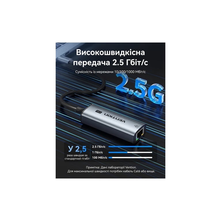Перехідник USB-C to RJ45 Ethernet 2500Mbps gray Vention (CFTHB) - фото 5