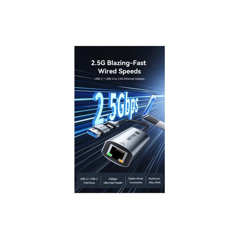 Перехідник USB-C + USB-A to RJ45 Ethernet 2500Mbps gray Vention (CFUHB) - фото 2