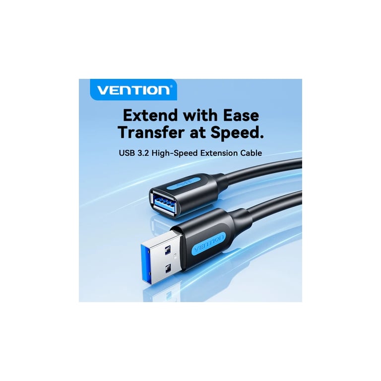 Дата кабель USB 3.2 AM/AF 0.5m 10Gbps PVC black Vention (CBOBD) - фото 2