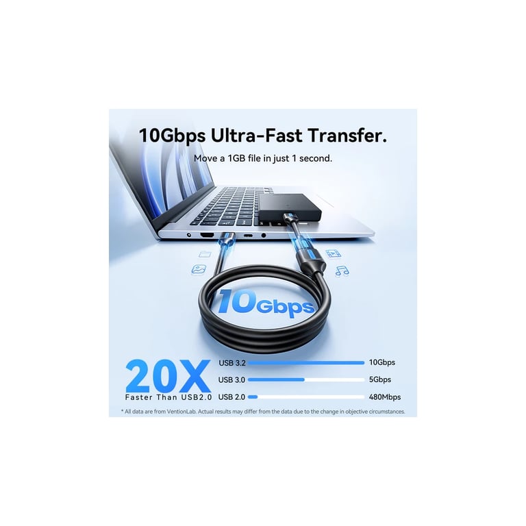 Дата кабель USB 3.2 AM/AF 0.5m 10Gbps PVC black Vention (CBOBD) - фото 4