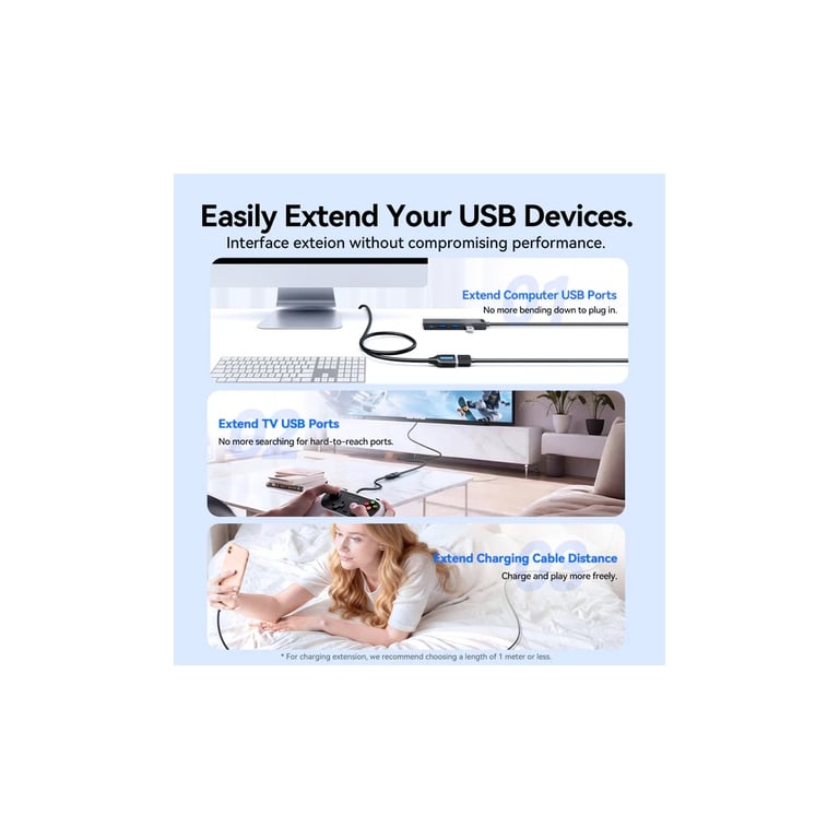 Дата кабель USB 3.2 AM/AF 0.5m 10Gbps PVC black Vention (CBOBD) - фото 5