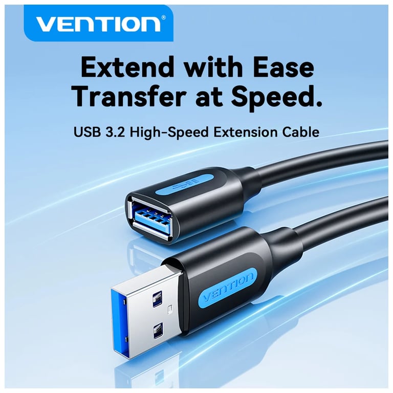 Дата кабель USB 3.2 AM/AF 2.0m 10Gbps PVC black Vention (CBOBH) - фото 2