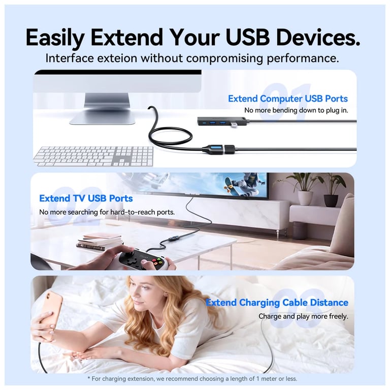 Дата кабель USB 3.2 AM/AF 2.0m 10Gbps PVC black Vention (CBOBH) - фото 5