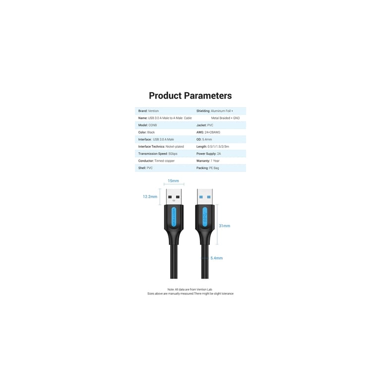 Дата кабель USB 3.0 AM/AM 1.5m PVC black Vention (CONBG) - фото 9