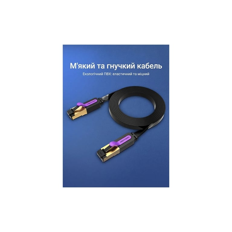 Патч-корд 10м, UTP cat 7 RJ-45 flat black Vention (ICABL) - фото 6