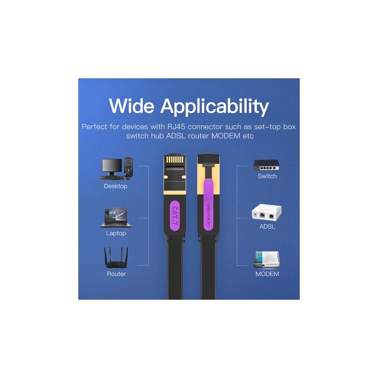 Патч-корд 15м, UTP cat 7 RJ-45 flat black Vention (ICABN) - фото 6