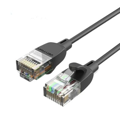 Патч-корд 1м, UTP cat 6A RJ-45 slim black Vention (IBIBF) - фото 1