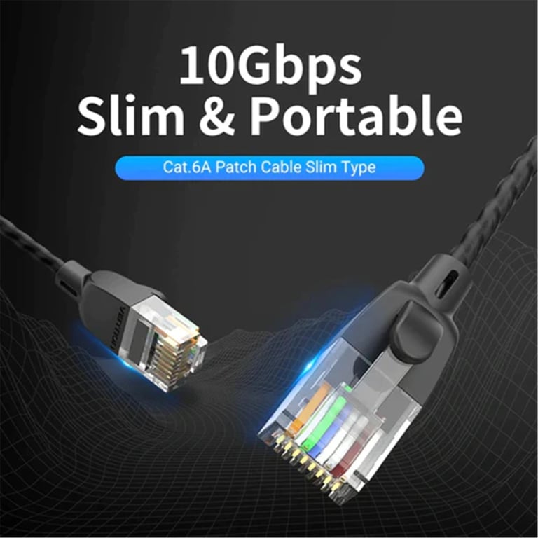 Патч-корд 1м, UTP cat 6A RJ-45 slim black Vention (IBIBF) - фото 2