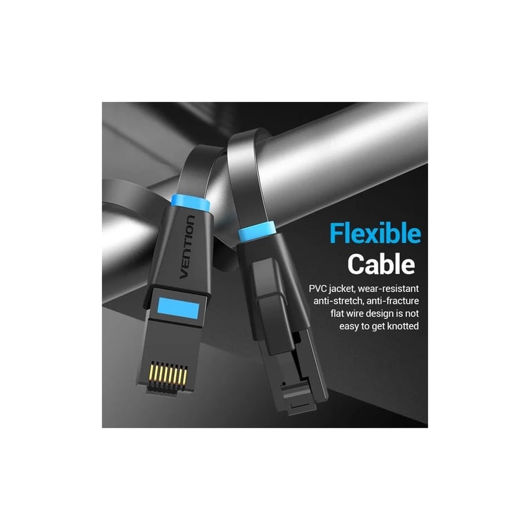Патч-корд 1м, UTP cat 6 RJ-45 flat black Vention (IBJBF) - фото 2