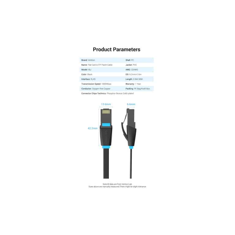 Патч-корд 2м, UTP cat 6 RJ-45 flat black Vention (IBJBH) - фото 9