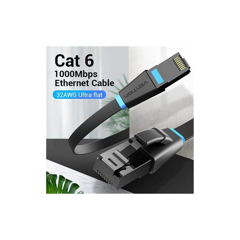 Патч-корд 10м, UTP cat 6 RJ-45 flat black Vention (IBJBL) - фото 2