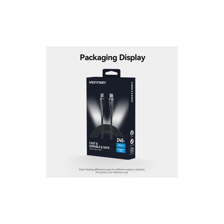 Дата кабель USB-C to USB-C 1.2m 5A nylon braided black Vention (CTYBAV) - фото 3