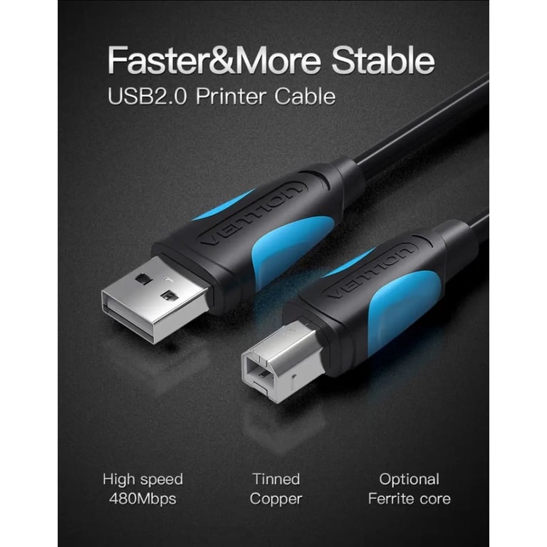Кабель для принтера USB 2.0 AM/BM 2.0m black Vention (VAS-A16-B200) - фото 2