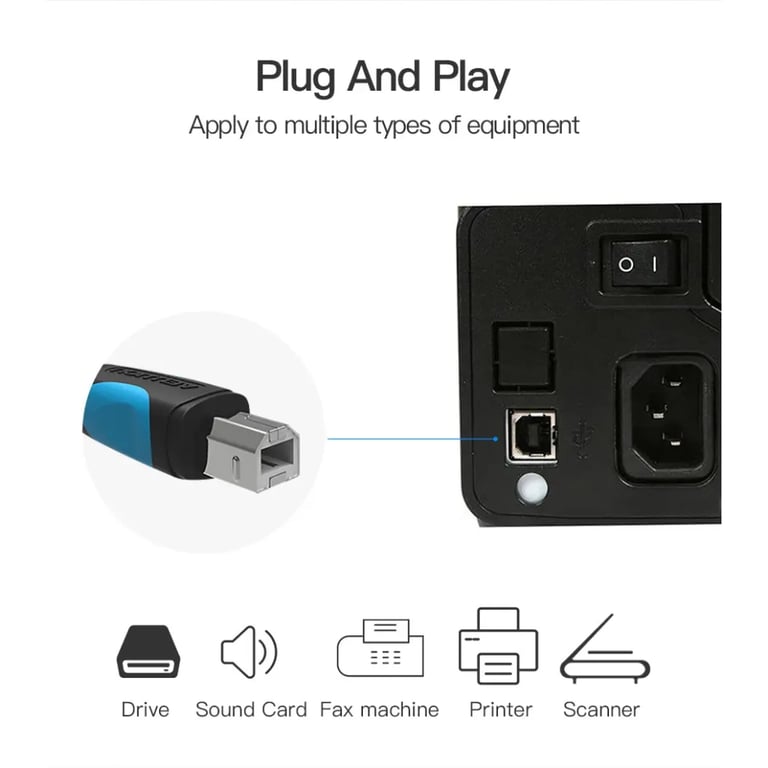 Кабель для принтера USB 2.0 AM/BM 2.0m black Vention (VAS-A16-B200) - фото 5