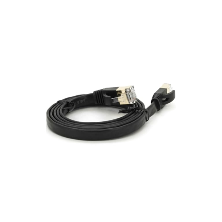 Патч-корд 1м UTP cat.7, CU, RJ45, плоский, black Weepda (PCMF-CU7/1.0Bk) - фото 1