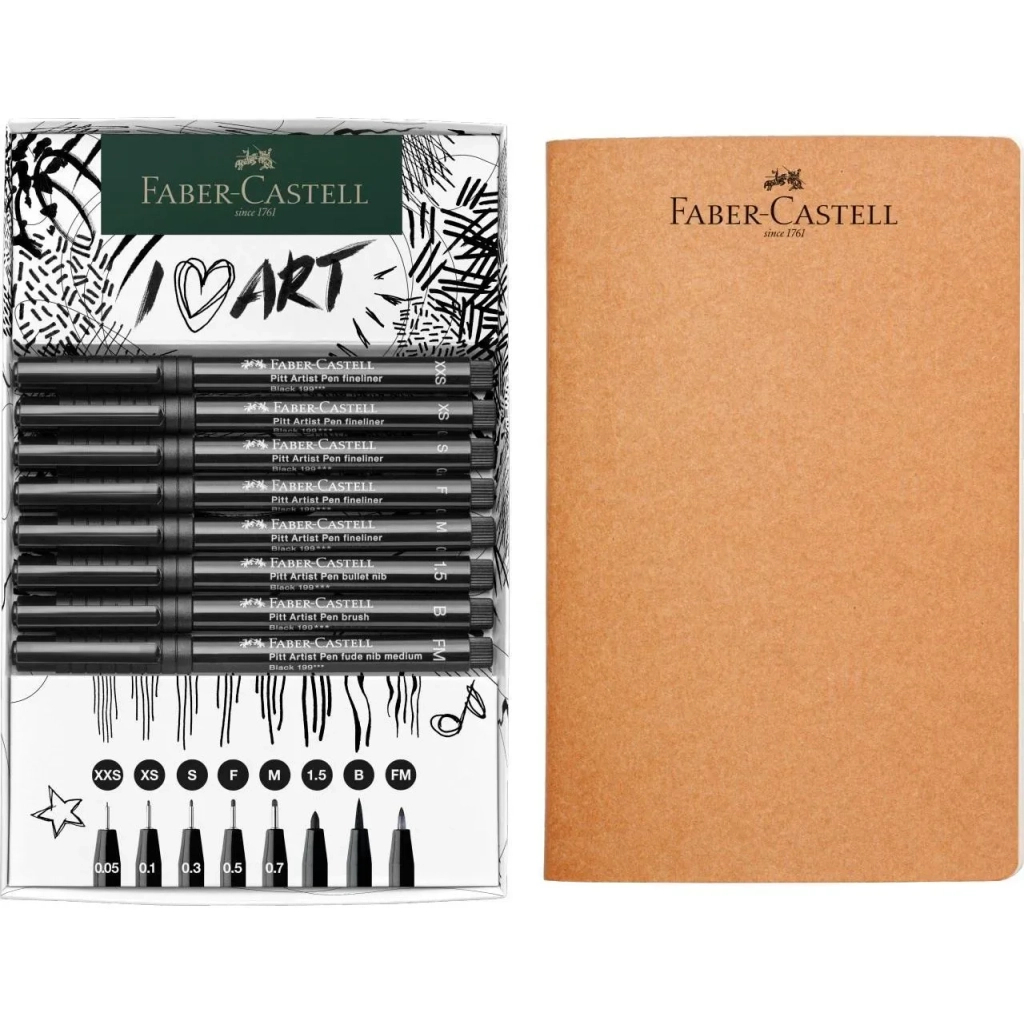 Лайнер Faber-Castell набір ручок капілярних та блокнот Sketch Set колір чорний (XXS, XS, S, F, M, 1,5, B, FM) (32468) - фото 3 Лайнер Faber-Castell набір ручок капілярних та блокнот Sketch Set колір чорний (XXS, XS, S, F, M, 1,5, B, FM) (32468) - фото 3