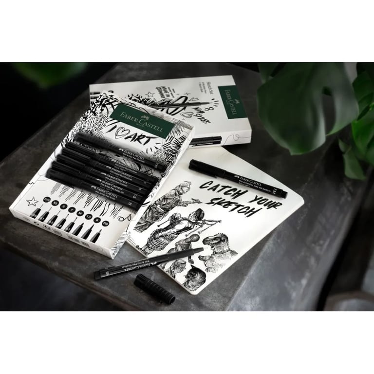 Лайнер Faber-Castell набір ручок капілярних та блокнот Sketch Set колір чорний (XXS, XS, S, F, M, 1,5, B, FM) (32468) - фото 6