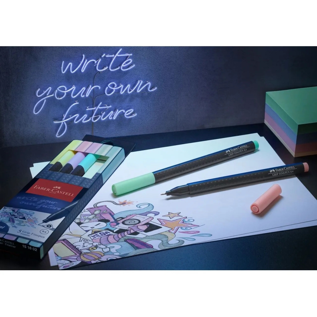 Лайнер Faber-Castell набір ручок капілярних Grip Finepen neon тригранна 0,4 мм, 5 кольорів (32145) - фото 4 Лайнер Faber-Castell набір ручок капілярних Grip Finepen neon тригранна 0,4 мм, 5 кольорів (32145) - фото 4