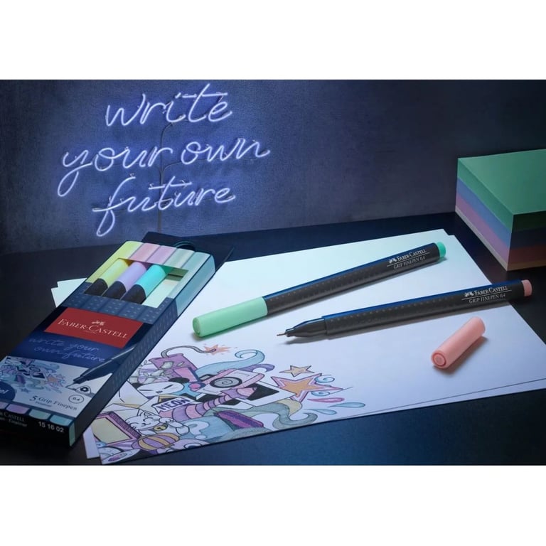 Лайнер Faber-Castell набір ручок капілярних Grip Finepen neon тригранна 0,4 мм, 5 кольорів (32145) - фото 4